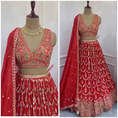 Faux Georgette Rin108 1630 Lehengas  Traditional Embroidered Fancy Lehengas