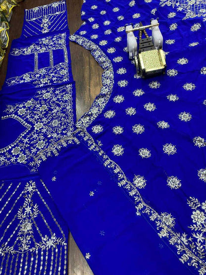 Faux Georgette Rin108 1675 Lehengas  Georgette Embroidered Wedding Blue Lehengas