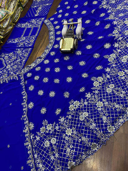 Faux Georgette Rin108 1675 Lehengas  Georgette Embroidered Wedding Blue Lehengas