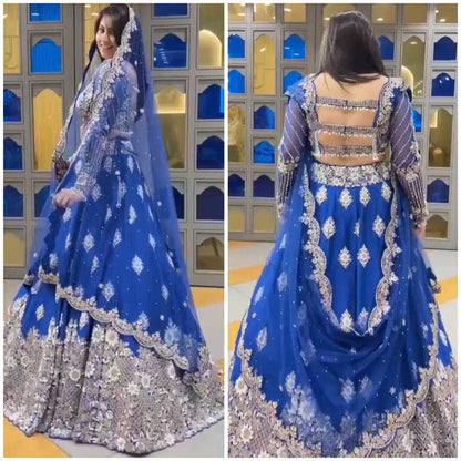 Faux Georgette Rin108 1675 Lehengas  Georgette Embroidered Wedding Blue Lehengas