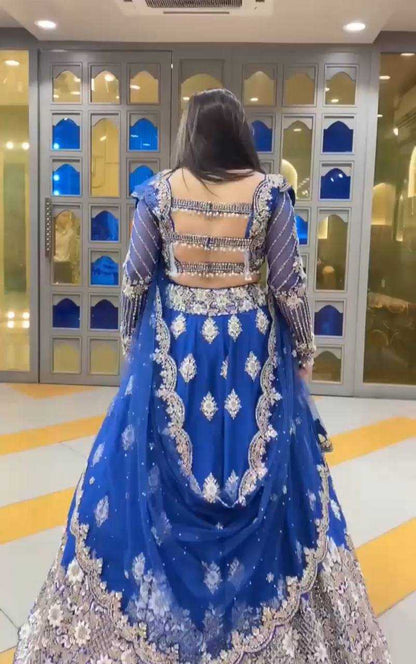 Faux Georgette Rin108 1675 Lehengas  Georgette Embroidered Wedding Blue Lehengas