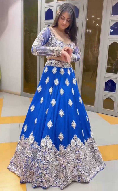 Faux Georgette Rin108 1675 Lehengas  Georgette Embroidered Wedding Blue Lehengas