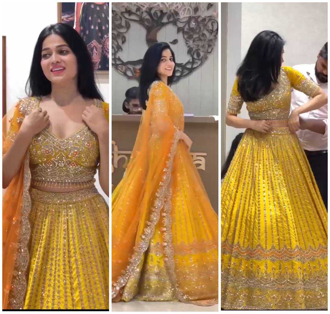 Faux Georgette Rin108 1680 Lehengas  Designer Embroidered Georgette Haldi Outfits Lehengas