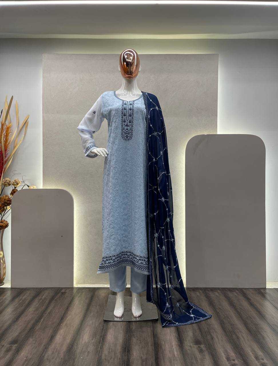 Faux Georgette Rin110 278 Suits & Dresses  Ladies Cotton Embroidered Georgette Suits