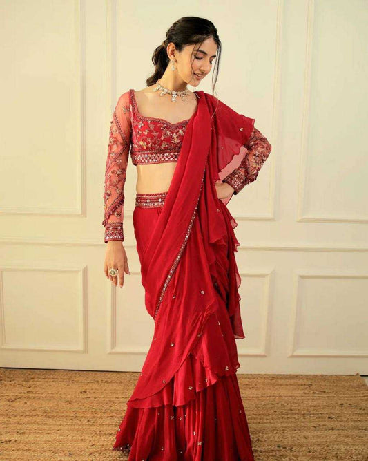 Faux Georgette Rin110 94 Lehengas  Lehenga Sarees Fancy Traditional Embroidered Lehengas Sarees