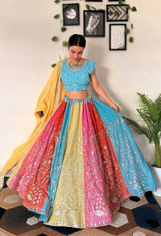 Faux Georgette Rin114 5010 Lehengas  Embroidered Georgette Lehenga With Dupatta Lehenga With Cancan Lehenga With Blouse