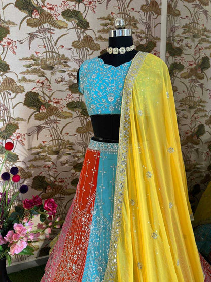 Faux Georgette Rin114 5010 Lehengas  Embroidered Georgette Lehenga With Dupatta Lehenga With Cancan Lehenga With Blouse