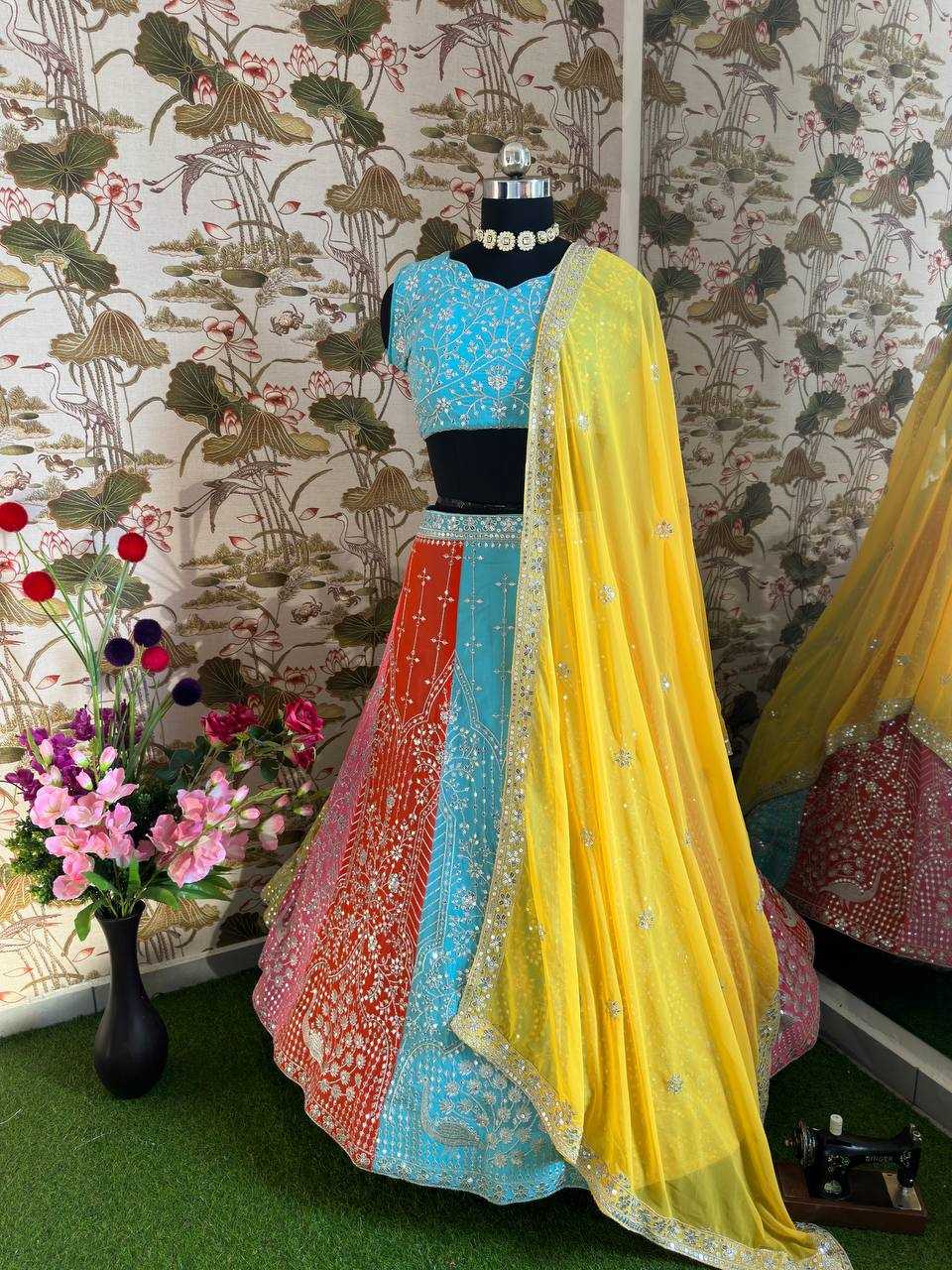 Faux Georgette Rin114 5010 Lehengas  Embroidered Georgette Lehenga With Dupatta Lehenga With Cancan Lehenga With Blouse