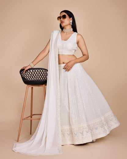 Faux Georgette Rin131 2230 Lehengas  White Wedding Embroidered Georgette Lehengas