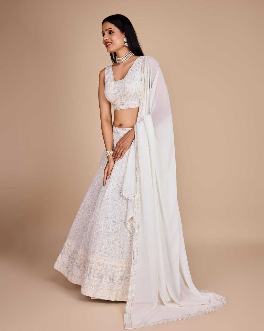 Faux Georgette Rin131 2230 Lehengas  White Wedding Embroidered Georgette Lehengas