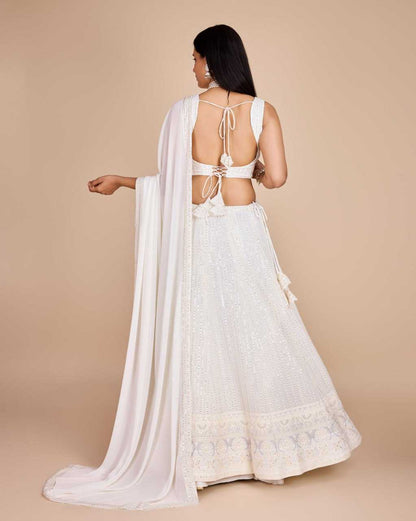 Faux Georgette Rin131 2230 Lehengas  White Wedding Embroidered Georgette Lehengas