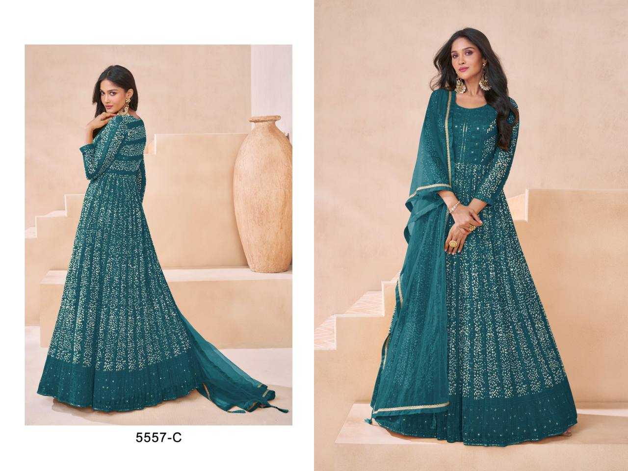 Faux Georgette Rin131 5557 Gowns  Embroidery Anarkali Long Georgette Gowns