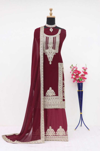 Faux Georgette Rin131 7473 Suits & Dresses  Georgette Embroidered Zari Work Semi-Stitched Suits