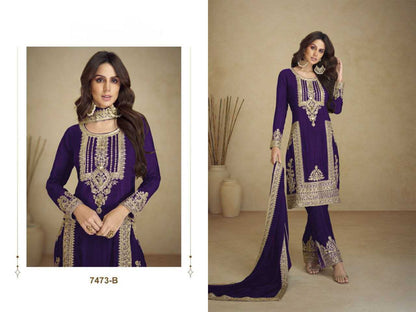 Faux Georgette Rin131 7473 Suits & Dresses  Georgette Embroidered Zari Work Semi-Stitched Suits