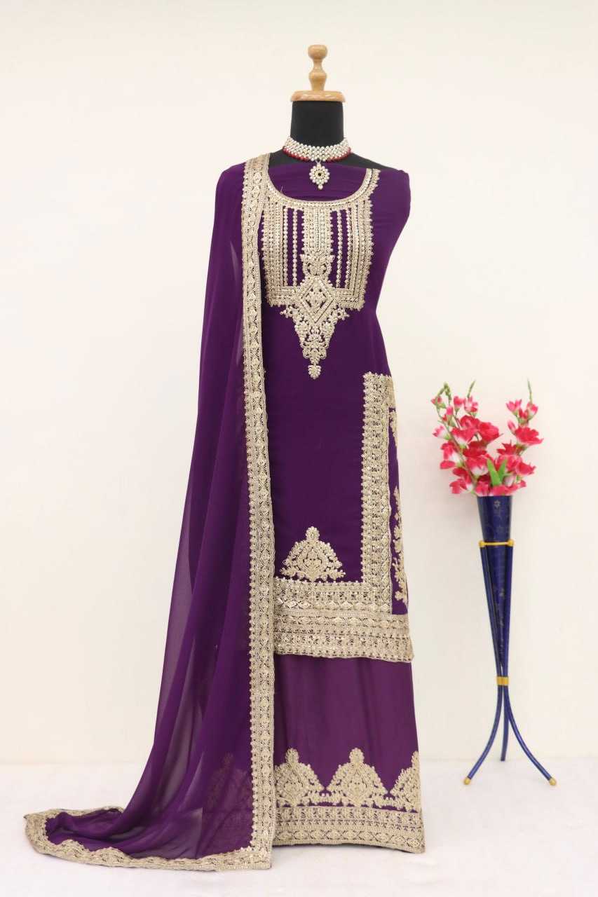 Faux Georgette Rin131 7473 Suits & Dresses  Georgette Embroidered Zari Work Semi-Stitched Suits