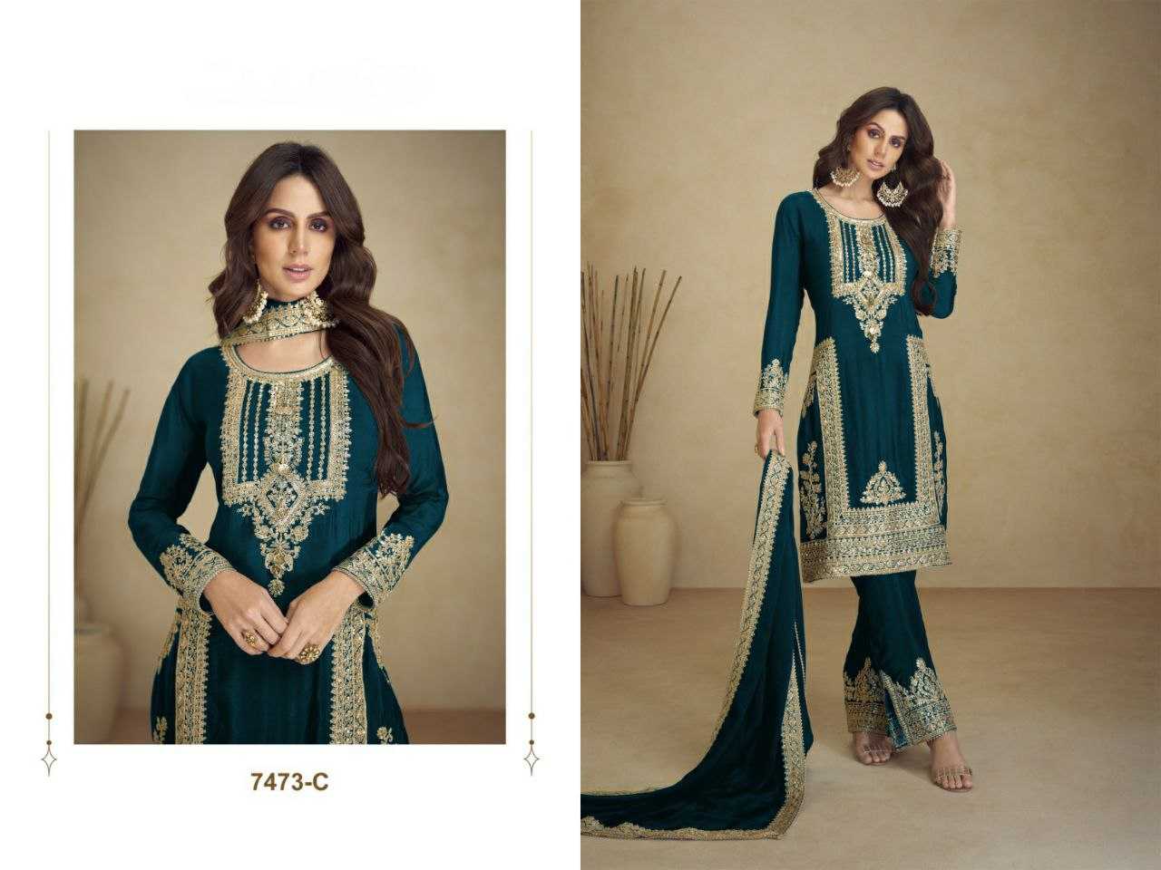 Faux Georgette Rin131 7473 Suits & Dresses  Georgette Embroidered Zari Work Semi-Stitched Suits