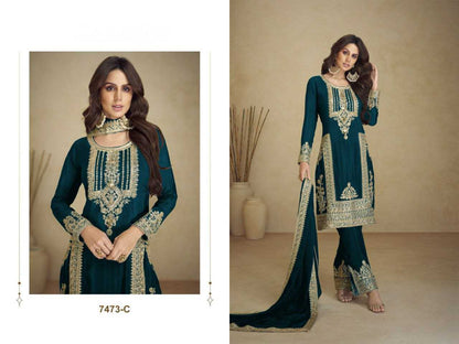 Faux Georgette Rin131 7473 Suits & Dresses  Georgette Embroidered Zari Work Semi-Stitched Suits