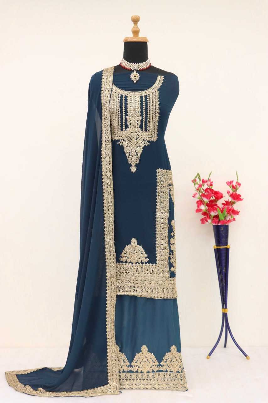 Faux Georgette Rin131 7473 Suits & Dresses  Georgette Embroidered Zari Work Semi-Stitched Suits