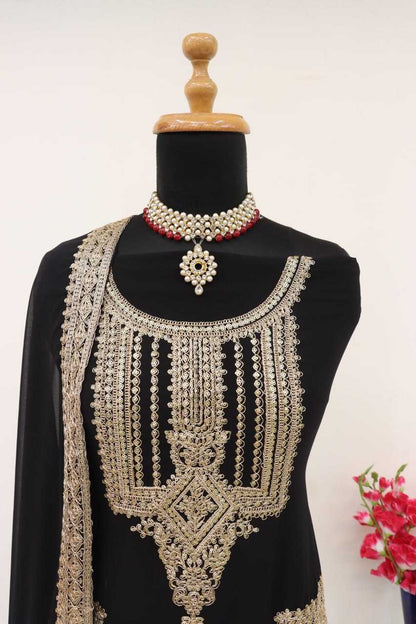 Faux Georgette Rin131 7473 Suits & Dresses  Georgette Embroidered Zari Work Semi-Stitched Suits