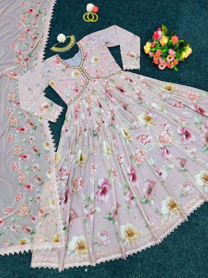 Faux Georgette Rin133 1342 Gowns  Printed Anarkali Long Georgette Gowns