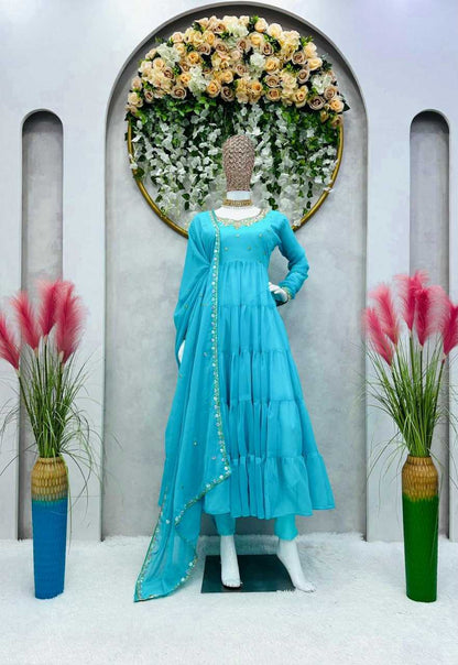 Faux Georgette Rin133 1368 Gowns  Embroidery Anarkali Long Georgette Gowns