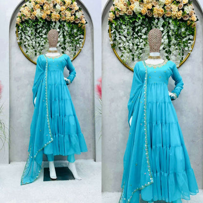 Faux Georgette Rin133 1368 Gowns  Embroidery Anarkali Long Georgette Gowns