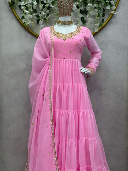 Faux Georgette Rin133 1368 Gowns  Embroidery Anarkali Long Georgette Gowns