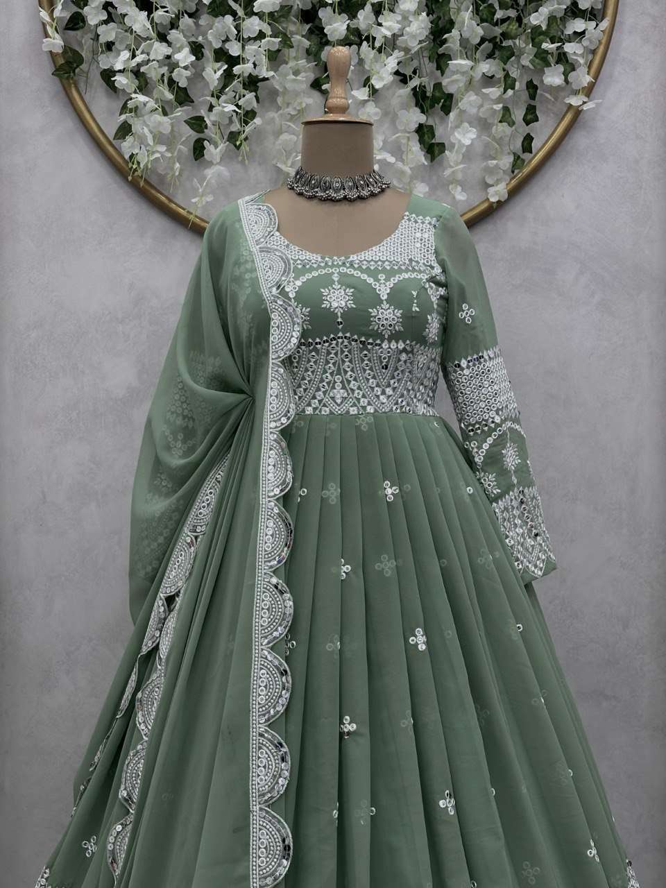 Faux Georgette Rin133 1394 Gowns  Embroidery Anarkali Long Georgette Gowns