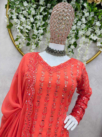 Faux Georgette Rin133 1407 Suits & Dresses  Sharara Salwar Embroidery Georgette Ladies Party Wear Suits