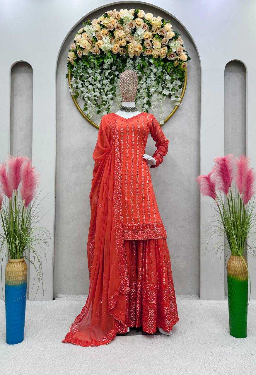 Faux Georgette Rin133 1407 Suits & Dresses  Sharara Salwar Embroidery Georgette Ladies Party Wear Suits