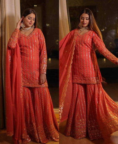 Faux Georgette Rin133 1407 Suits & Dresses  Sharara Salwar Embroidery Georgette Ladies Party Wear Suits