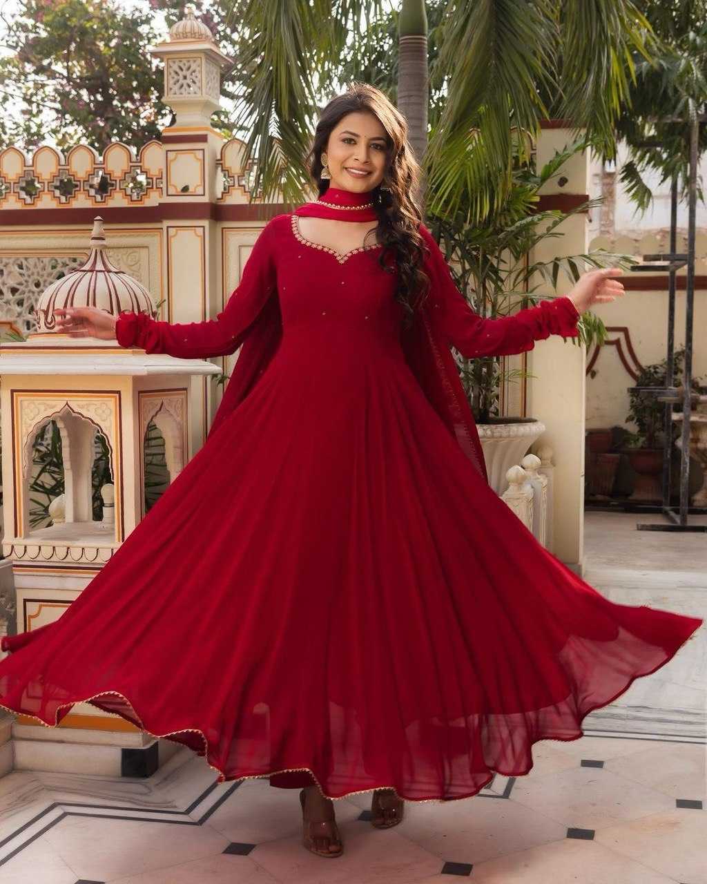 Faux Georgette Rin133 1411 Gowns  Embroidery Anarkali Long Georgette Gowns