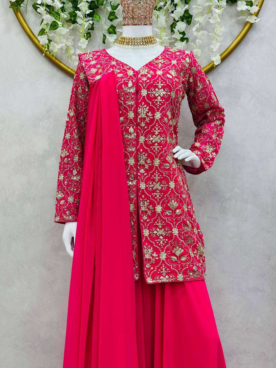 Faux Georgette Rin133 1420 Suits & Dresses  Sharara Salwar Embroidery Georgette Ladies Party Wear Suits