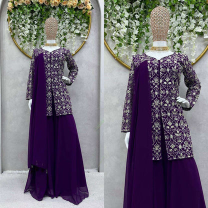 Faux Georgette Rin133 1420 Suits & Dresses  Sharara Salwar Embroidery Georgette Ladies Party Wear Suits