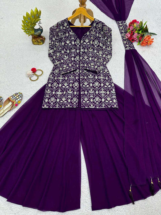 Faux Georgette Rin133 1420 Suits & Dresses  Sharara Salwar Embroidery Georgette Ladies Party Wear Suits