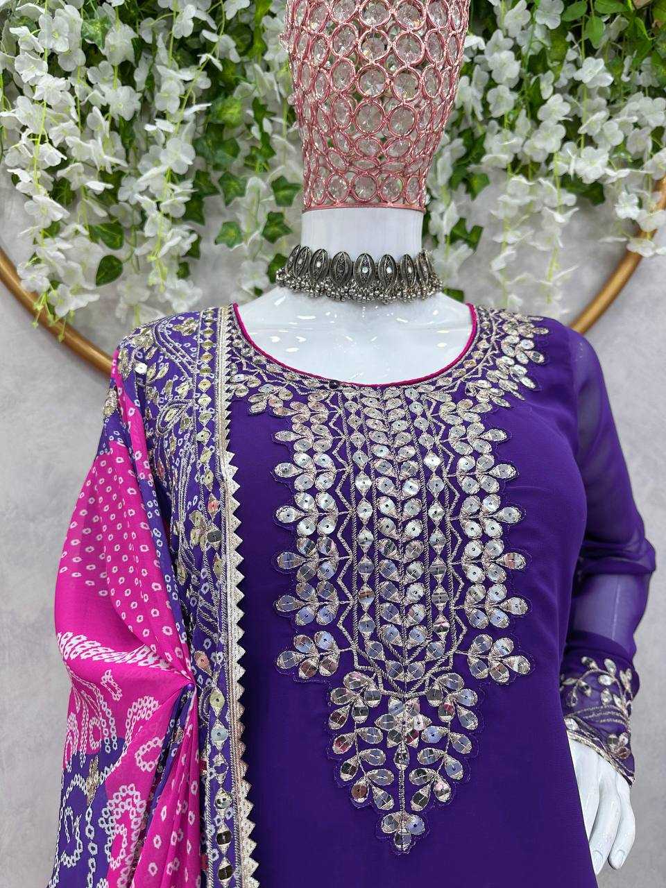 Faux Georgette Rin133 1426 Suits & Dresses  Ladies Embroidery Palazzo Georgette Weddign Suits