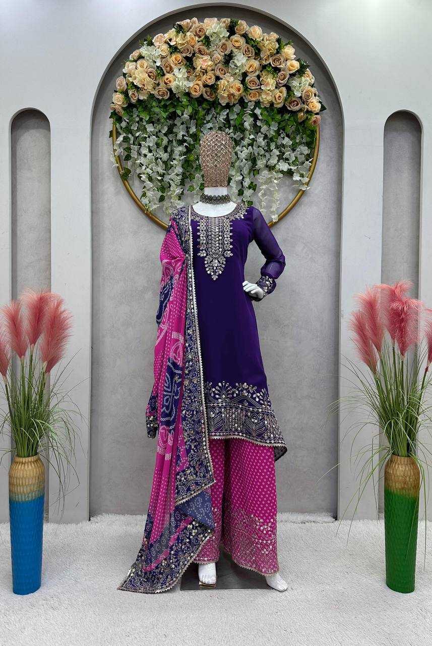 Faux Georgette Rin133 1426 Suits & Dresses  Ladies Embroidery Palazzo Georgette Weddign Suits