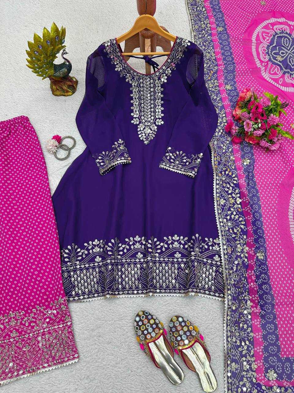 Faux Georgette Rin133 1426 Suits & Dresses  Ladies Embroidery Palazzo Georgette Weddign Suits