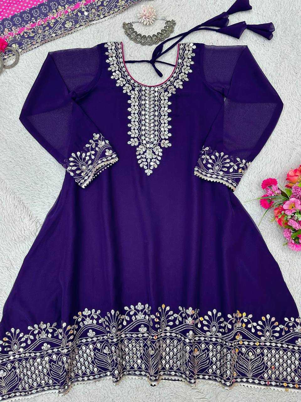 Faux Georgette Rin133 1426 Suits & Dresses  Ladies Embroidery Palazzo Georgette Weddign Suits