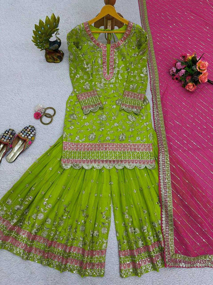 Faux Georgette Rin133 1431 Suits & Dresses  Sharara Salwar Embridery Georgette Wedding Suits