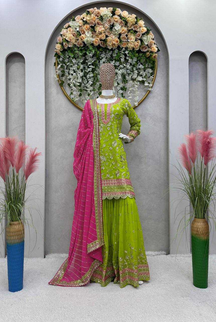 Faux Georgette Rin133 1431 Suits & Dresses  Sharara Salwar Embridery Georgette Wedding Suits