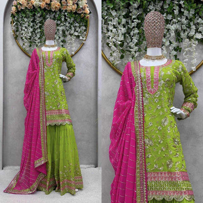 Faux Georgette Rin133 1431 Suits & Dresses  Sharara Salwar Embridery Georgette Wedding Suits