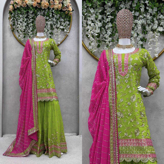 Faux Georgette Rin133 1431 Suits & Dresses  Sharara Salwar Embridery Georgette Wedding Suits