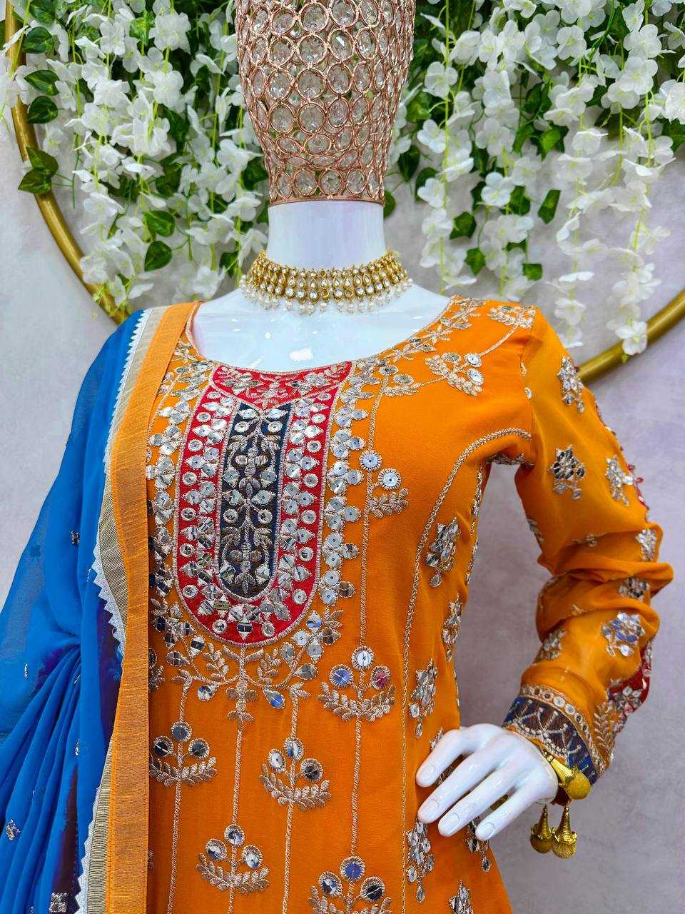 Faux Georgette Rin133 1434 Suits & Dresses  Sharara Salwar Embroidery Georgette Wedding Suits