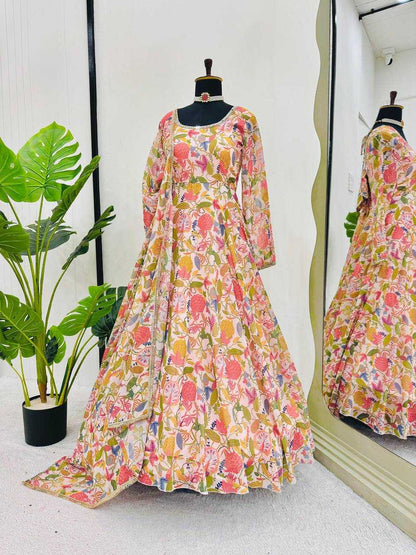 Faux Georgette Rin133 1485 Gowns  Printed Fancy Anarkali Long Georgette Gowns