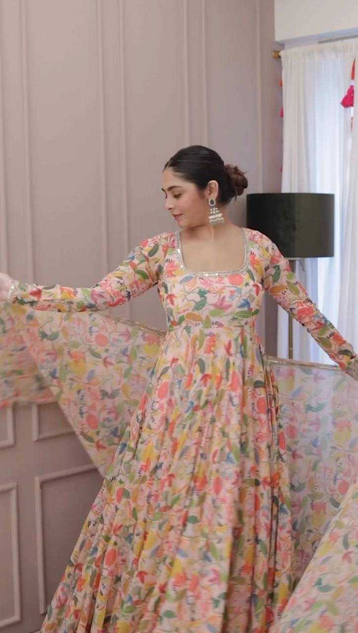 Faux Georgette Rin133 1485 Gowns  Printed Fancy Anarkali Long Georgette Gowns