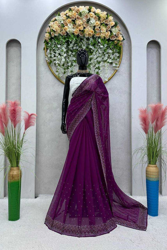 Faux Georgette Rin133 453 Sarees  Party Wear Fancy Georgette Sequence Sarees