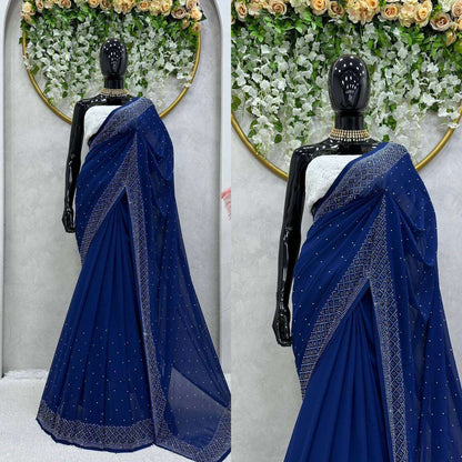 Faux Georgette Rin133 453 Sarees  Party Wear Fancy Georgette Sequence Sarees