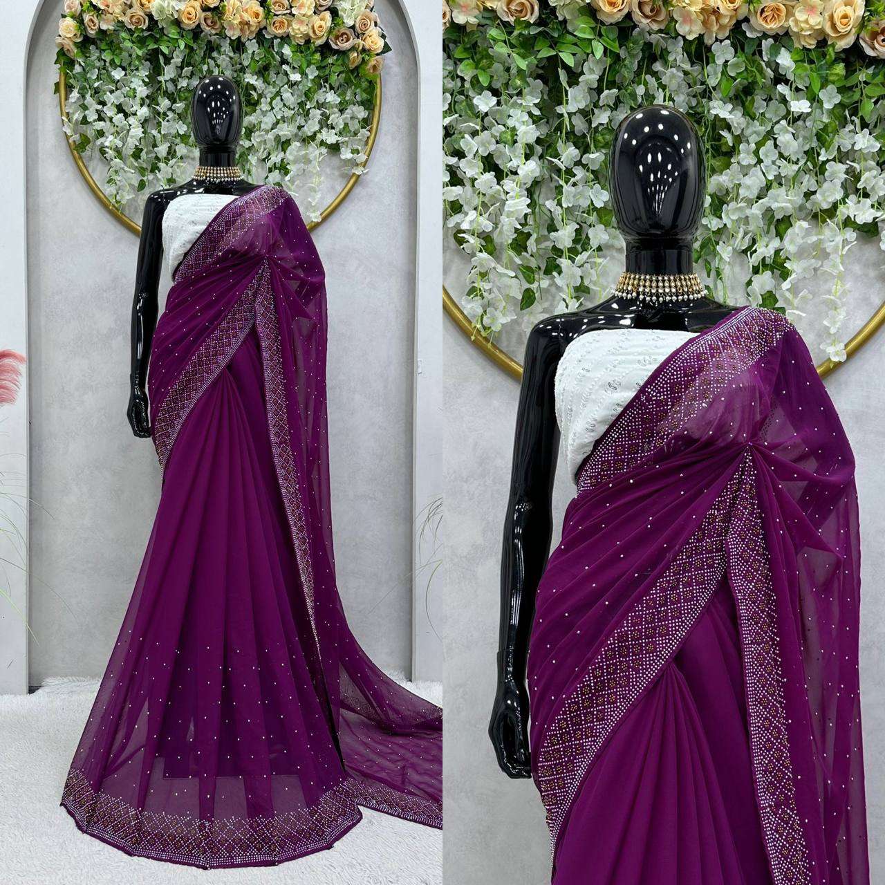 Faux Georgette Rin133 453 Sarees  Party Wear Fancy Georgette Sequence Sarees