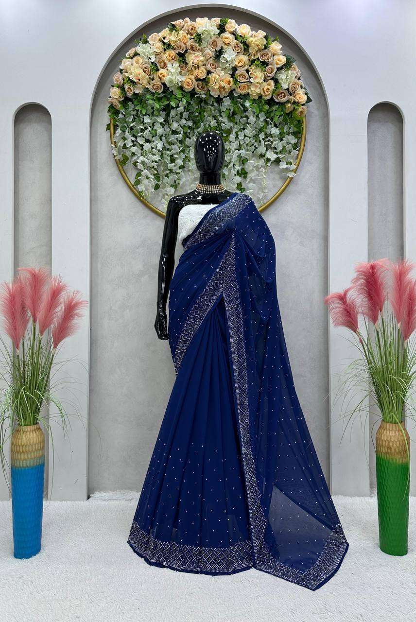 Faux Georgette Rin133 453 Sarees  Party Wear Fancy Georgette Sequence Sarees